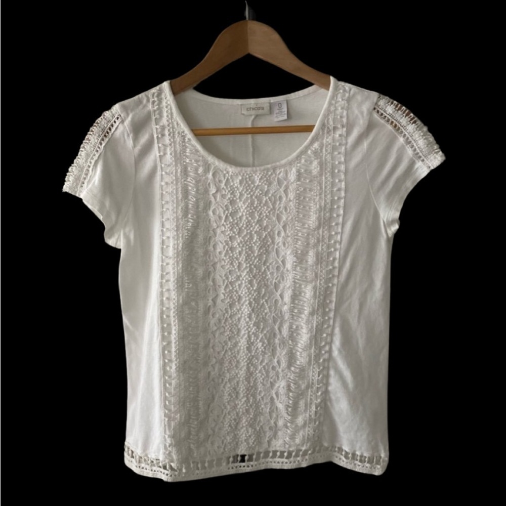 Chico's White Crochet Detail Top Blouse Size 0 (4/6-S)